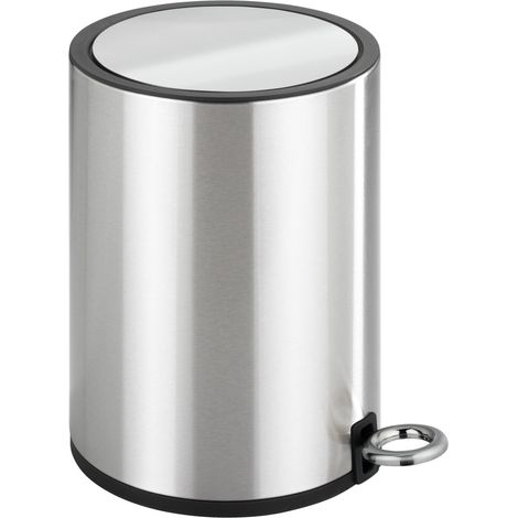 WENKO Kosmetik Treteimer Monza Easy Close Edelstahl glänzend, 3 Liter, Silber glänzend, Edelstahl rostfrei glänzend, Polypropylen schwarz