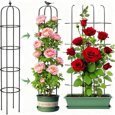 1 Pièce Treillis Obélisque de Jardin pour Plantes Grimpantes, 180CM Haut Support Tuteur en Métal Antirouille Cadre de Treillis pour Pots Plante Rosier Tomate Concombre Fleurs Raisin Pois (1/5)