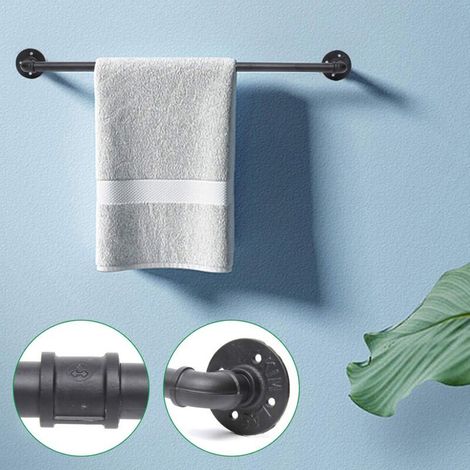 Porte-serviettes rustique en tube noir de 80 cm pour salle de bains Porte-serviettes en fer pour salle de bains Porte-plaques pour salle de bains Cuisine (1/5)