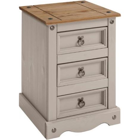 Corona Grey Wax Medium 3 Drawer Bedside (1/5)