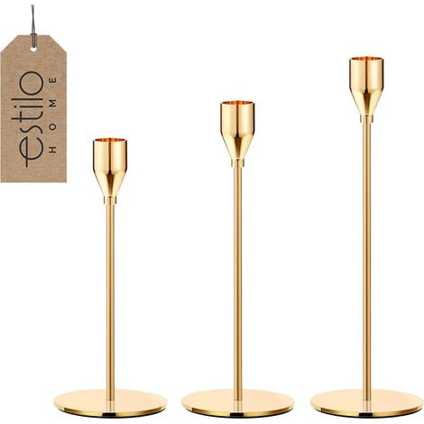 Bougeoirs de table de Noël dorés modernes - Lot de 3 (1/5)