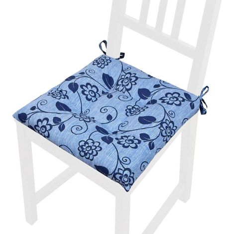 Cuscino Sedia Morbido Universale Fiorito Lacci Per Fissaggio Lavabile Coprisedie 100% Made In Italy - Blu