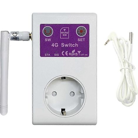 4G GSM SMS Smart Plug mit Fernbedienung, Temperatursensor und Ein-/Ausschalter, 16 A, Relais für Haushaltsgeräte (EU) B (1/5)
