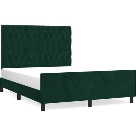 Lit double Lit adulte Cadre de lit sans matelas vert foncé 140x190 cm velours (1/5)