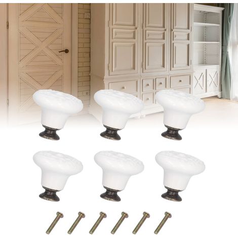 6 Poignées de Tiroir en Céramique Ronde Blanche - Poignée de Meuble Élégante à Trou Unique pour Armoire et Porte (1/5)