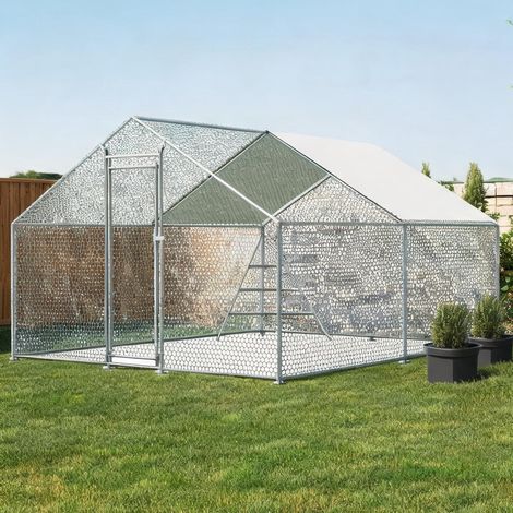 Volière métallique 3 x 4m avec toit échelle et serrure en métal (1/5)