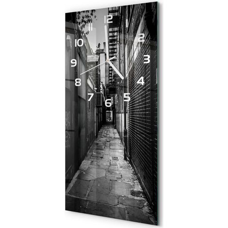 Horloge Murale Verticale Chiffres Lisibles Verre Trempé Sans Tic-Tac Rues de la ville 30x60 cm (1/5)