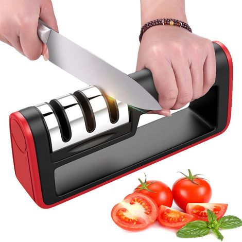 Affilacoltelli da cucina, versione 2019, versione città, strumento di affilatura manuale in 3 fasi per coltelli da cucina, affilacoltelli istantaneo, base antiscivolo (1/5)