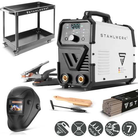 STAHLWERK Saldatrice ad elettrodo ARC 200 Puls Pro – Set completo con carrello – Senza gas, MMA, Inverter Lift-TIG 200 A, Hotstart, Arc Force, Anti-stick, Pulse (1/5)