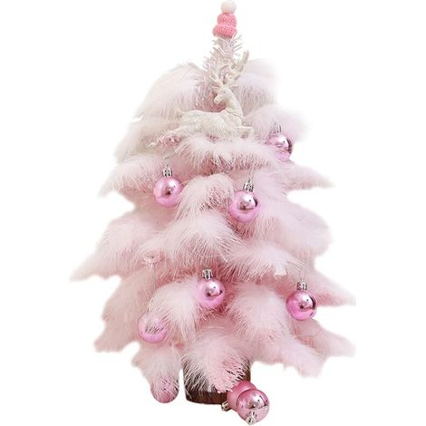 Sapin de Noel 60 cm Arbre de noel en plumes artificielles avec lumieres LED Mini arbre de noel eclaire avec boule Rose (1/5)