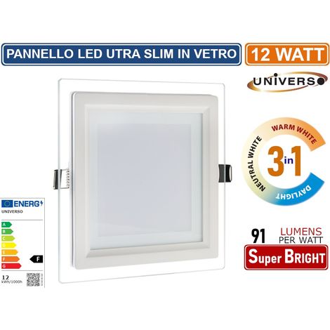 Faretto Pannello Slim Vetro 12w Quadrato CCT 3000k 4000k 6500k (1/3)