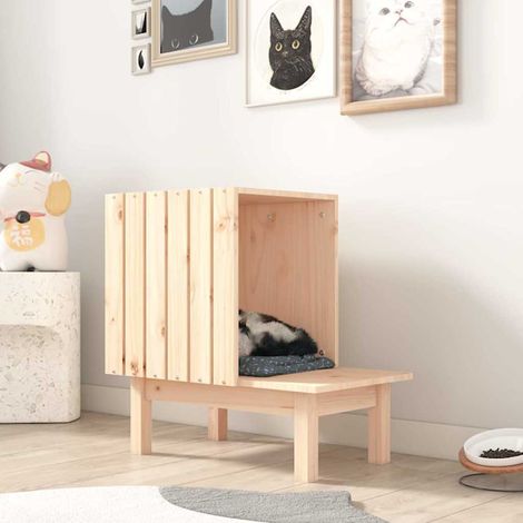 vidaXL Casa para gatos de madera maciza de pino 60x36x60 cm (1/5)