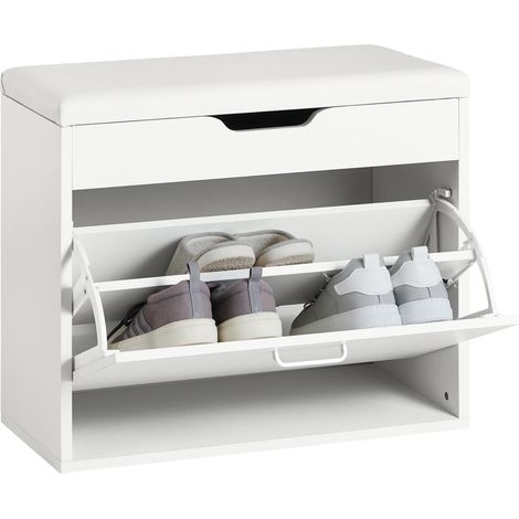Banco Zapatero con 1 solapas Banco de almacenamiento con cojín acolchado de asiento 60 x 30 x 50 cm FSR95-W SoBuy ES