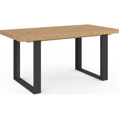 Idmarket – Table à manger extensible rectangle 160-200 cm – 4-8 personnes – Effet chevrons et pieds en bois noir – Design moderne et robuste (1/5)