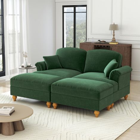 Klassisches modulares 2-Sitzer Sofa aus Chenille mit Trichter-Armlehnen, abnehmbarer Rüschenschürze, spindelförmigen Beinen & beweglichem Hocker – Weiches, tiefes Cloud-Sofa fürs Wohnzimmer,Grün
WL