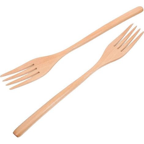 Cet ensemble de deux fourchettes de cuisine artisanales en bois naturel est idéal pour remuer, servir et mélanger salades, pâtes et fruits. Il convient parfaitement à un usage domestique ou profession (1/5)