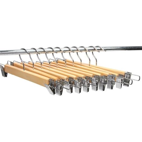 Cintre en Bois à Pinces avec Barre Idéal pour Pantalon/Jupe/Manteau, 10 Paquets (1/5)