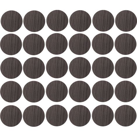 30x Cache vis adhésif autocollant diamètre 20mm bouchon trou meuble table chaise maison, bois marron wengé (1/3)