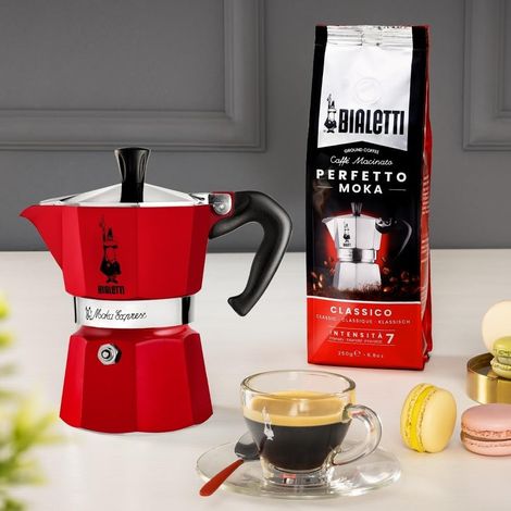 Cafetera Italiana Bialetti Moka Express Roja 6 Tazas Vitro y Gas (1/3)