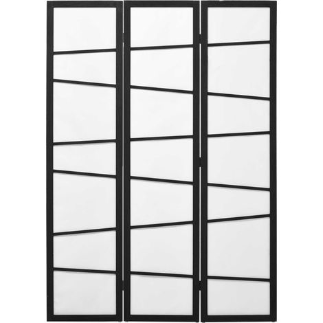 Paravent pliable en bois à 3 panneaux, 120 x 170 cm, noir et blanc (1/5)