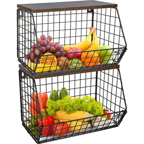 Abnehmbar Gemüsekorb Aufbewahrungskorb 2er set Metall Obst Etagere Obstkorb Obst- und Gemüsekorb (1/5)