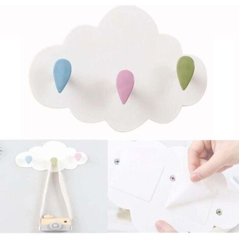 Patère pour Porte-Manteau Enfant Nuage Installation sans Perçage Crochet Mural de Portemanteau mural pour enfant avec 3 crochets pour Cuisine Salle de Bain (1/4)