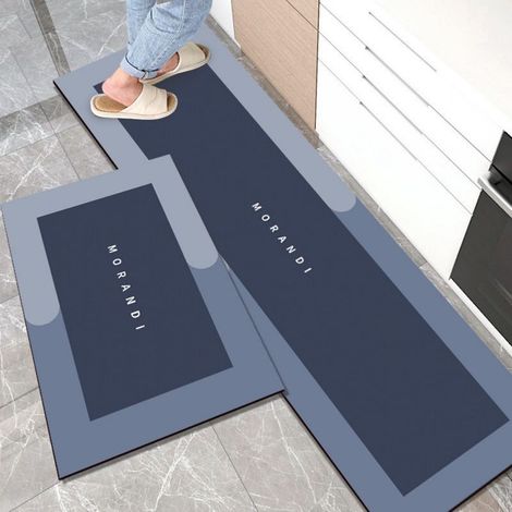 Bleu foncé 5020cm (terre de diatomées) Tapis de sol de cuisine au style minimaliste, facile à nettoyer, en terre de diatomées, résistant à l'usure, absorbant et antidérapant. (1/5)