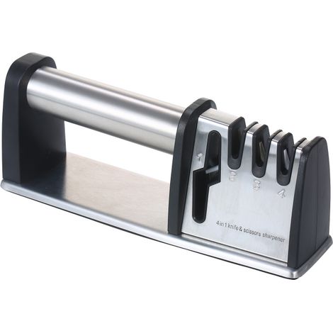 Afilador de cuchillos y tijeras 4 en 1, de acero de tungsteno/esmeril/cerámica, 4 niveles (grano grueso, grano medio, grano fino), herramienta profesional para el hogar, el camping y los viajes.