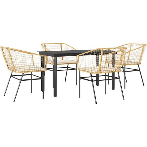Ensemble à manger jardin coussins 5 pcs,Salon de jardin marron poly rotin verre CFW50647 (1/5)