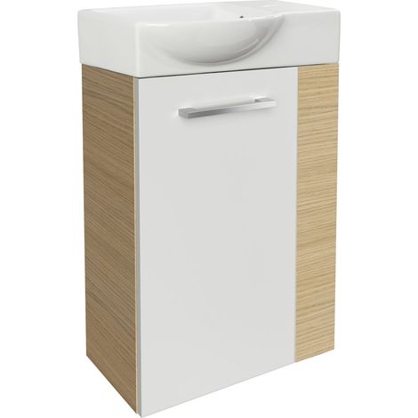Fackelmann B. STYLE SBC Gäste-WC Set 2 Teile – Waschtischunterschrank Weiß mit Holz Braun mit Waschbecken Keramik – Waschbeckenunterschrank schmal – Türanschlag links – Hahnloch rechts – 45 cm breit"- (1/4)