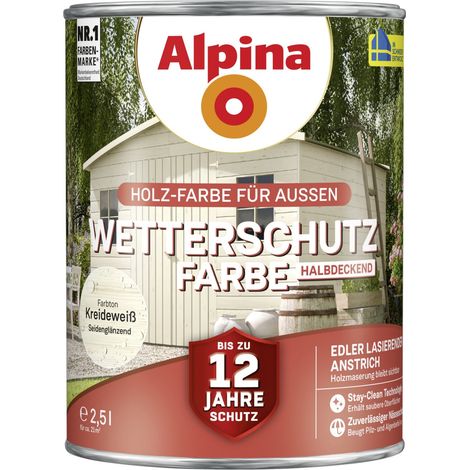 Alpina Wetterschutzfarbe 2,5 L kreideweiß Holzschutzfarbe (1/3)