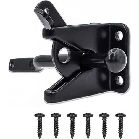 Verrou de porte avec 6 vis de 3 x 26 mm - Verrou de porte de jardin, porte de clôture, poulailler - Pêne dormant, Verrouillage automatique, Noir (1/5)