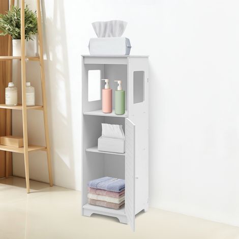 YISSALE-Badezimmerschrank, Badezimmerschrank mit 3 Regalen, moderner weißer Badezimmerschrank, kleiner Badezimmerschrank. (1/5)