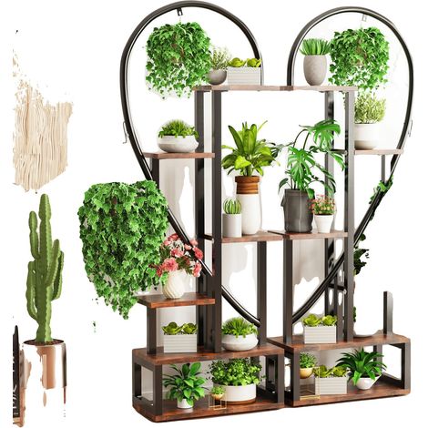 Soporte para plantas de 6 niveles, apto para interiores y exteriores, color negro. (1/2)