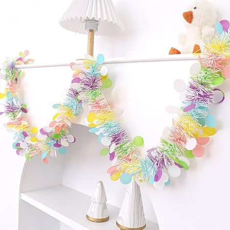 Set mit 2 Osterkränzen aus Schleifenband – Bunte Metallspiralkränze mit Konfetti und Ostereiern, ideal für Kamine, Weihnachtsbäume und Frühlingsdekorationen, 2 m lang (1/4)