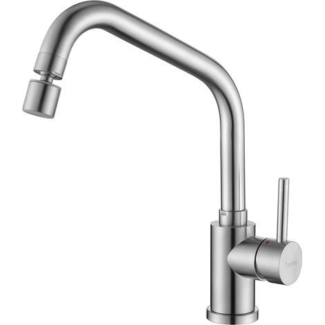 Robinet Cuisine en Acier Inoxydable Brossé, Mitigeur Evier Haute Pression, Robinet de Cuisine Pivotant à 360°, Robinettrie d'eau Chaud et Froid, Aérateur Démontable, Cartouche Céramique