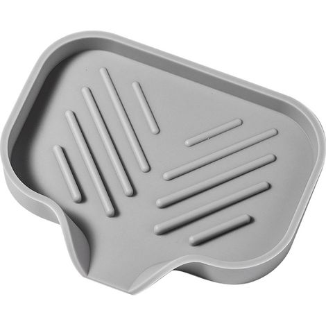 Graue Seifenschale aus Silikon, Seifenschale aus Silikon mit Abflussfunktion, Seifenschale für Küchen- und Badezimmerarbeitsplatten (1/5)