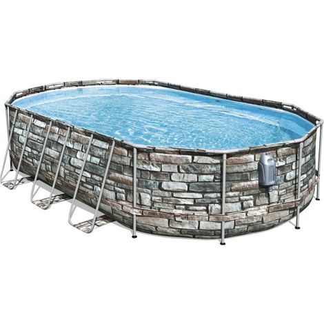 Bestway Piscine hors sol tubulaire ovale Bestway Power Steel Comfort Jet 610 x 366 x 122 cm décor pierres (1/5)