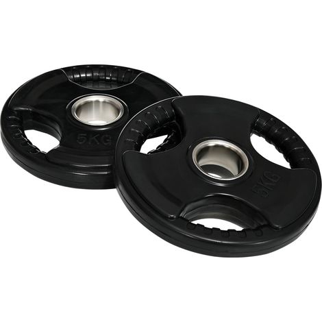 Hantelscheiben 2Er-Set Tri-Grip 2 X 5 Kg Gummierte Olympiascheiben, Bodenschonend, 5 Cm Bohrung, Drei Griffe, Krafttraining
