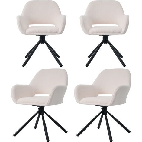 Set di 4 sedie da pranzo girevoli in tessuto sherpa bianco con braccioli MODENUIT (1/5)