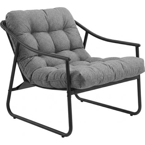 Gartensessel Gartenstuhl mit abnehmbarem Sitzkissen Garten Loungesessel mit Armlehne, bis 120 kg belastbar Dunkelgrau