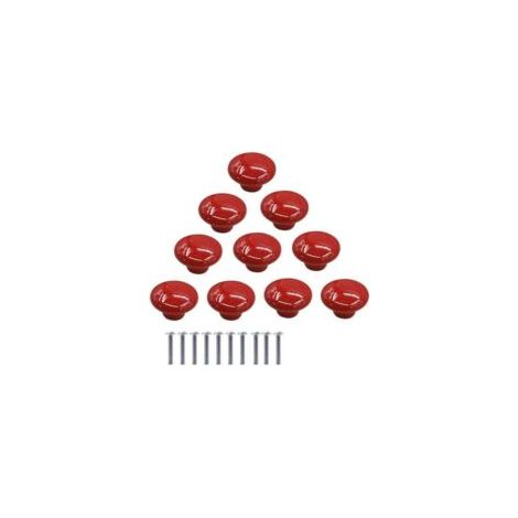 10 pomos de cerámica para muebles, pomos redondos de cerámica para cajones, tiradores para muebles de cocina y oficina (rojo) - Crezuo