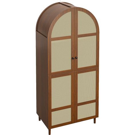 Armario moderno con puertas curvadas y ratán 80 x 50 x 179 cm nogal (1/5)