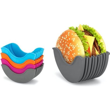 4 porta hamburger in silicone, porta hamburger retrattile, scatola per hamburger in silicone riutilizzabile, adatta agli amanti degli hamburger, adulti e bambini (1/5)