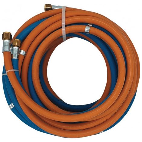 Tuyau de gaz autogène 6 / 9x5 / 3,5 mm 1/4 po. RH/3/8 po. LH monté av brides de tuyaux longueur 10 m