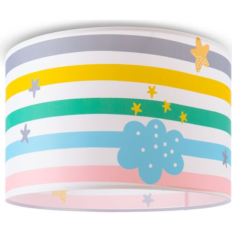 Paco Home Luminaria Suspensión Niños Infantil Pantalla Tela Redonda Colorida Bebé E27 Luz de techo - Blanco, Multicolor 2 (Ø455cm)