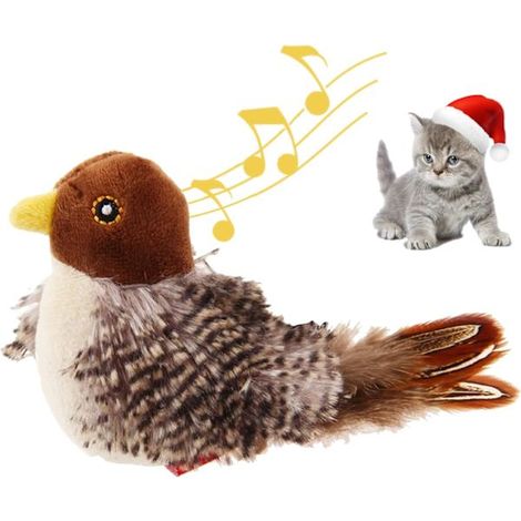Jouet interactif pour chat en forme d'oiseau gazouillant, avec mélodie et son gazouillant, idéal pour la chasse aux oiseaux et pour jouer seul. (1/5)