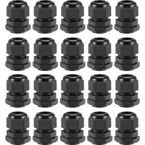 sourcing map PG16 Presse-étoupe 7mm-12mm Fil Trou Imperméable Nylon Joint Réglable Contre-écrou avec Rondelle Noir 20Pcs (1/5)
