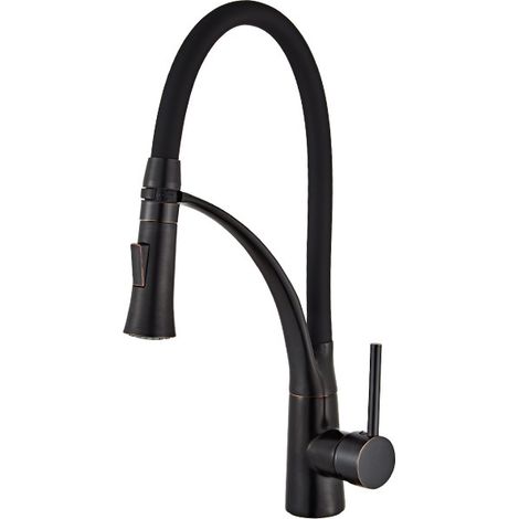 Robinet de cuisine - Mitigeur mécanique - Rotatif 360° - Avec douchette - En silicone - noir