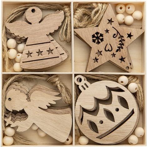 20pcs Decoration Sapin Noel en Bois Bois Arbre de Noël Ornements DIY Décorations de Noël en Bois Décorations Noël Sapin Accessoires pour Étiquette Cadeau Décoration Noël Maison 4 Modèles (1/5)